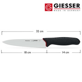 GIESSER seit 1776 - Made in Germany - Filiermesser 18 cm PrimeLine, schwarz, rostfrei, spülmaschinenfest, scharfes Filetiermesser rutschfest