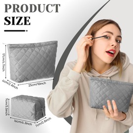 Huhumy 2 Pcs Quilted Makeup Bag Aesthetic Cosmetic Pouch for Women Puffer Travel Toiletry Bag Set Cotton Small Purse Pouch Pencil Case Makeup Organizer with Zipper(Gray)