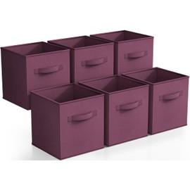 Sorbus Foldable Storage Cubes - 6 Fabric Baskets for Organizing Pantry, Closet, Shelf, Nursery, Playroom, Toy Box, Cubby - 11 Inch Dual Handle Collapsible Closet Organizers and Storage Bins (Purple)
