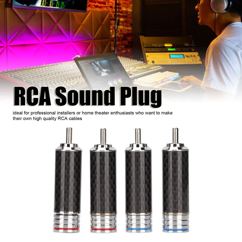4Pcs RCA Sound Plug Carbon Fiber Chrome 8mm Wire Diameter