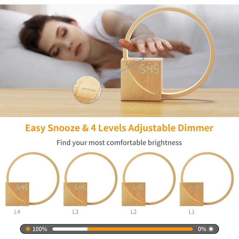 Vnoeom Alarm Clock Bedside Lamp, Touch Table Lamp with Natural