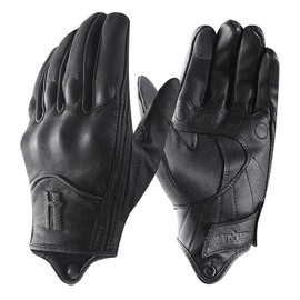 Harssidanzar Men's Leather Motorcycle Gloves with Touch Screen, Powersports Articulating Protection Motorcycle Gloves GM028JP, Black, S