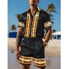 ZSJR Mens Black Track Suits Hawaiian Shirt 2 Piece Set