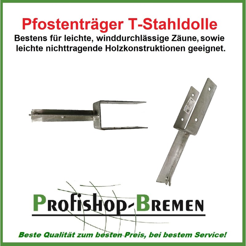 U-post support for embedding in concrete/hot-dip galvanised/T-dolle steel pin length