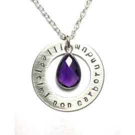 Illegitimi Non Carborundum Hand Stamped Sterling Silver Necklace with Amethyst Hydro Quartz
