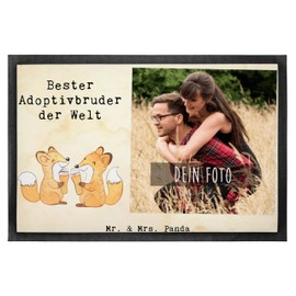 Mr. & Mrs. Panda Personalisierte Foto Fußmatte Adoptivbruder 60 x 90 cm - Geschenk, Familie, Dankeschön, Danke, adoptiert, Geschwister,