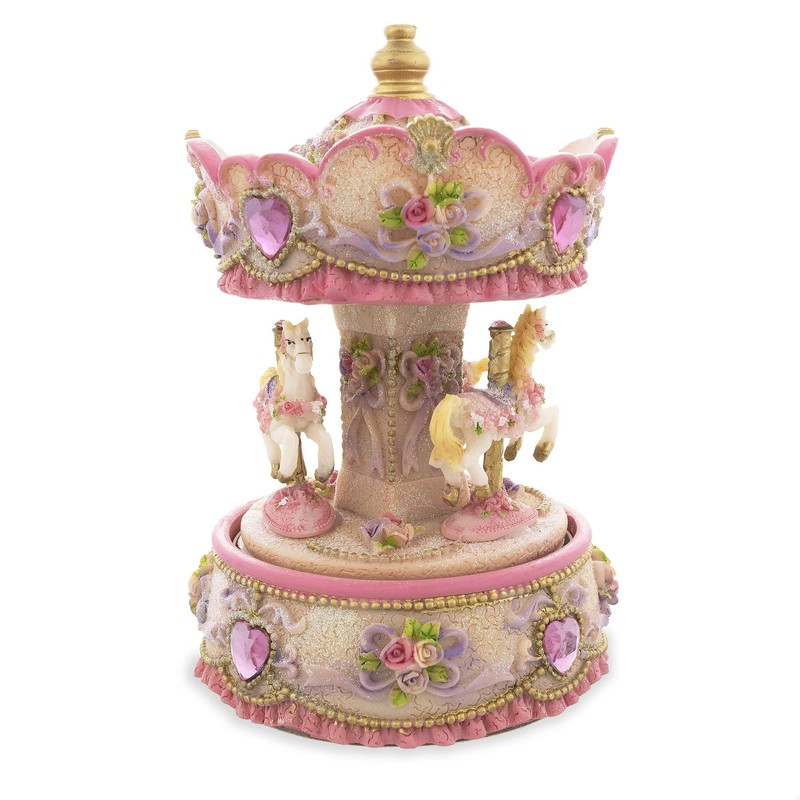 BestPysanky Floral Three Horses Carousel Spinning Musical Figurine