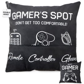 COLOFALLA Gamer Gifts for Boys Gaming Cushion Cover 18x18inch Pockets Design Double Sided Gaming Gifts for Boys Gamer Bedroom Accessories