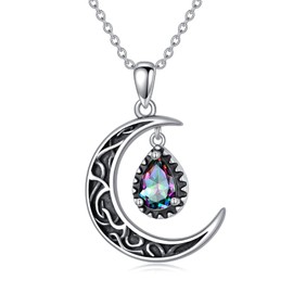 VONALA Sterling Silver Crescent Moon Necklace Red/Purple/Black/Multicolor/Aquamarine/Blue/Moss Agate Celtic Moon Necklace Celtic Jewelry Gifts for Women Girls Birthday, Sterling Silver, Cubic Zirconia