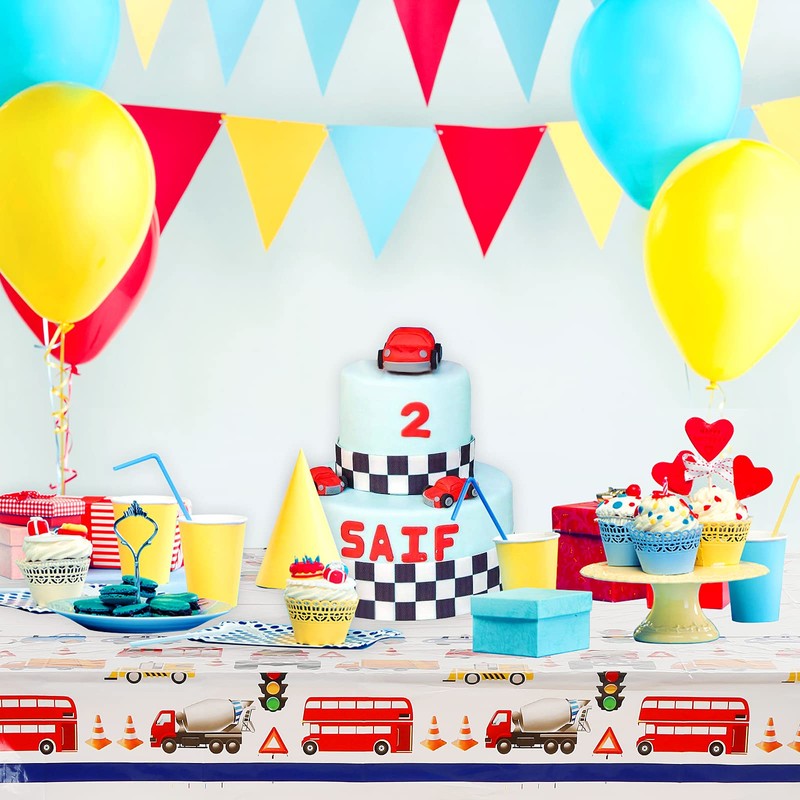 Cobee Construction Plastic Table Cloths for Parties, 70'' x 42''