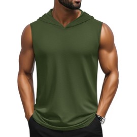 Cotrasen Men's Hooded Tank Top UPF 50+ Sleeveless Hoodies Lightweight Casual Gym Workout Shirts Cooling Muscle Cut Off Tee Shirt Army Green L