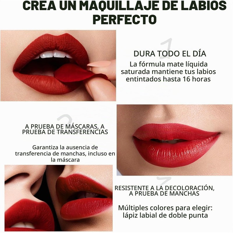 Lápiz Labial 2 en 1 LONEOURS – Mate, resistente al