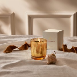 Thymes Frasier Fir Gilded Gold Candle - Scented Candle with Notes of Siberian Fir, Cedarwood, and Sandalwood - Holiday Candle with a Luxury Home Fragrance - Pine Needle Design (6.5oz)