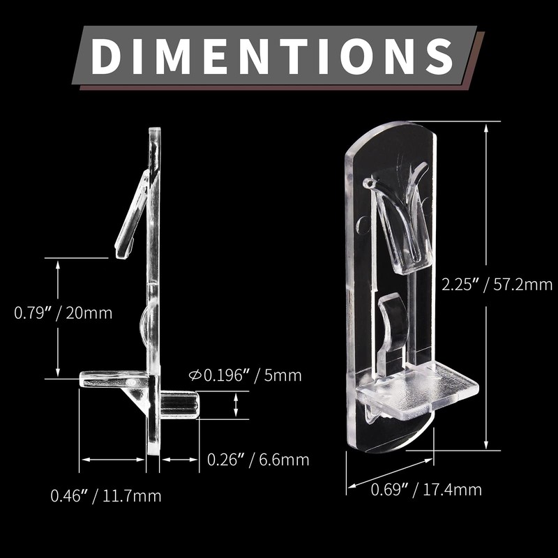 Rierdge 50 Pcs Plastic Locking Shelf Pins 5mm, 3/4" Clear