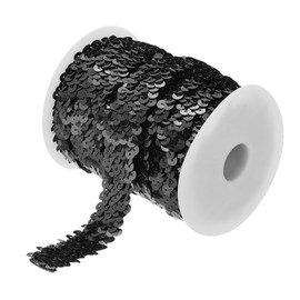 MECCANIXITY 10 Yards 1.2 Inch Elastic Sequins Trim 3 Row Flat Sequin Strip Paillette Sequins Fabric Ribbon for Crafts DIY Sequin Fringe Sewing Black