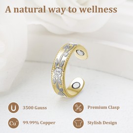 BioMag Magnetic Copper Rings for Women Men with 3500 Gauss Magnets 99.9% Solid Pure Copper,Adjustable Fingers Ring with Jewelry Box (Plum goldsilver)