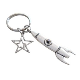 Rocket Ship & Star Charm Keychain, Space, Aerospace Themed Keychain