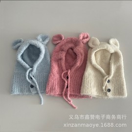 Cute Baby Balaclava Hat Scarf One-Piece for Autumn and Winter 48-52cm/Purple 3ea
