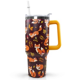 Ceovfoi 40 oz Fall Fox Tumbler With Lid and Straw, Travel Mug Cup Water Bottle, Gifts for Fox Lovers, Decor Accessories