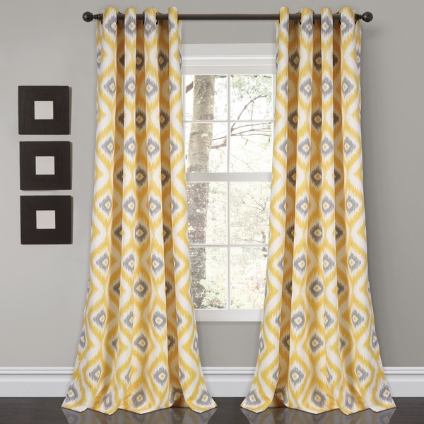 Lush Decor Room Darkening Window Curtain Panel Set, 0, Yellow/Gray, 2 Count