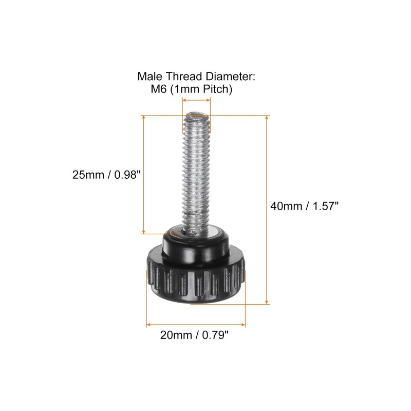 sourcing map 15pcs Knurled Knobs M6 x 25mm Male Thread