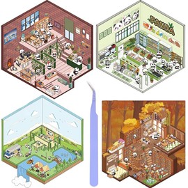 WUSJCOF 4 x DIY 3D House Stickers, 3D Miniature House Stickers, DIY Stickers, Sticker Scenes DIY for Supermarket, Cafe, Restaurant (for Adults and Children)
