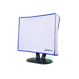 Computer Monitor dust Cover for Flat Panel LCD-Silky Smooth Anti-Static Vinyl with Blue Trim (16W x14H x3D)