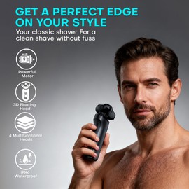 4-in-1 Electric Shaver, USB Rechargeable Shaver with Beard Trimmer, Facial Cleaning Brush, Nose Hair Trimmer, sideburns Cutter