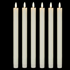 EVISINH in Door Flameless Flickering Taper Candles,Battery Operated Real Wax 3D Wick Light Window Candles Set of 6 for Christmas/Holiday/Dinner, Weddings, & Parties Decorate(Taper-A)