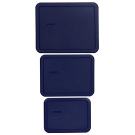 Pyrex (1) 7210-PC 3-Cup, (1) 7211-PC 6-Cup, & (1) 7212-PC11-Cup Blue Plastic Storage Lids, Made in USA