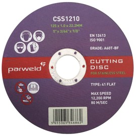 (Pack of 20) Parweld (5") 125mm x 1mm Thin Stainless Steel Cutting Discs - Metal Slitting Discs