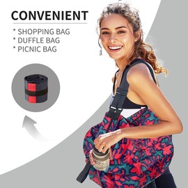 SimpliLuxe Resuable Grocery Bags, Foldable Shopping Bags, Large Tote Bag, Lightweight Compact Duffle Bag, Weekender Bag, Gym Bag with Zipper & Adjustable Handles | Set of 2 Floral & Houndstooth