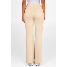 PRETTYGARDEN Women's Casual Flare Pants Elastic High Waisted Drawstring Bell Bottom Bootcut Leggings Lounge Sweatpants (Beige,Small)