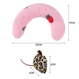 MAXQUU 1 U Shaped Pet Pillow And 1 Pet Doll, Strawberry Pattern Sleeping Pillow, Cat And Dog Pillow Toy, Pet Neck Guard And Sleeping Plush Pillow Ring (Pink)