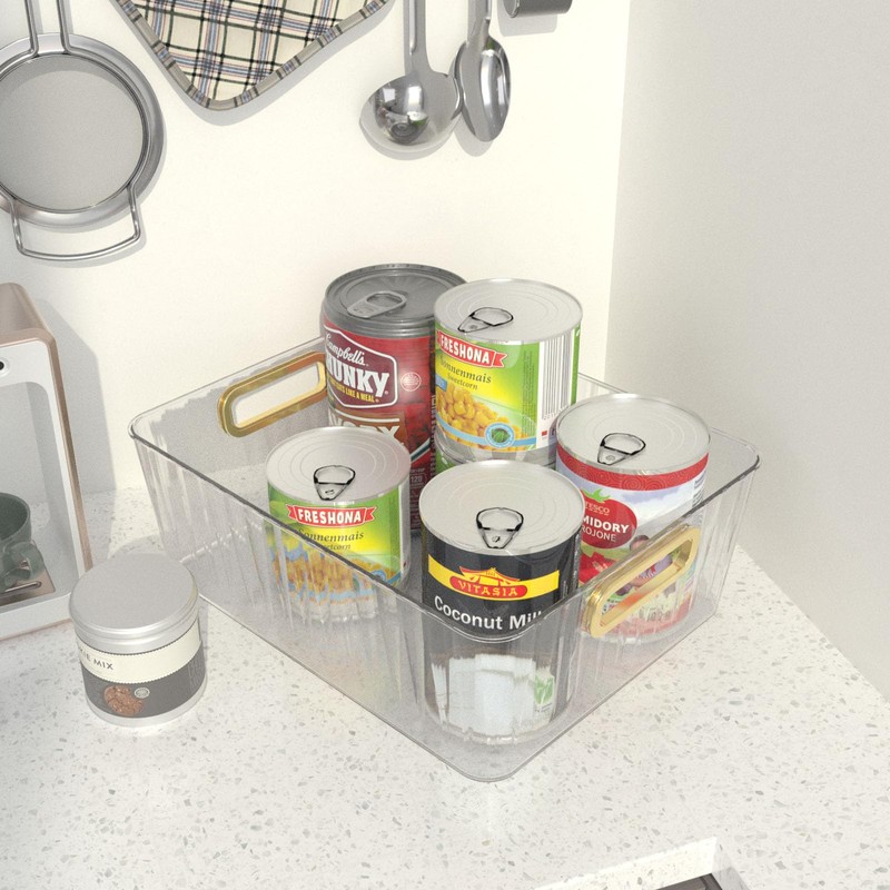 Esdiplot 4 Packs Clear Plastic Pantry Storage Bins with Handle,