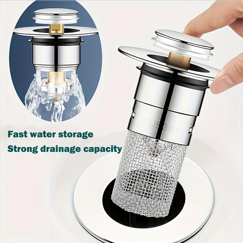 2 Pack Bathroom Sink Stopper Hair Catcher Pop-Up Stainless Steel