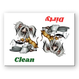 Chinese Crested Clean Dirty 3 1/2" x 2 1/2" Steel Cased DISHWASHER MAGNET