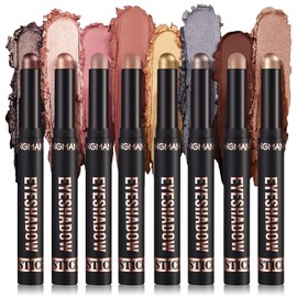 8 Piezas Sombra de Ojos en Barra, 8 Colores Resaltador Barra de Sombra de Ojos, Viene con una esponja mezcladora impermeable, Aplicación Duradera y Sin Esfuerzo (B)