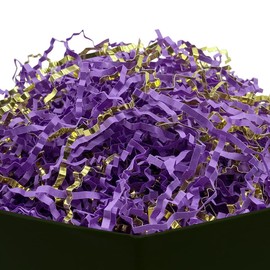 licinwing 4 OZ Purple and Gold Crinkle Cut Paper Shred Filler Raffia Paper Small Bag for Wedding Gift Wrapping Bags Packing Baskets (Purple & Gold)