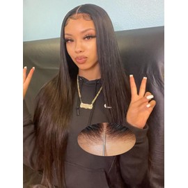 22 Inch Straight Glueless Pre Plucked Pre Cut 7X5 HD Lace Pre Bleached Knots Wigs Human Hair,Wear and Go Lace Front Wig with Natural Hairline Baby Hair for Black Women 200% Density