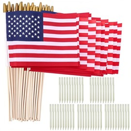 50 Pcs US Stick Flag 8 x 12 Inch Small American Flag Lawn Flags Handheld American Stick Flags with Kid-Safe Spear Top, for Yard Outdoor Garden Memorial Day ,4th of July Outdoor Decor,with Extra Ground Pole
