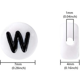 Bxwoum 100PCS Letter Beads White Round Acrylic Alphabet Beads Letter W Beads for Jewelry Making Bracelets Necklaces Key Chains DIY 4X7mm