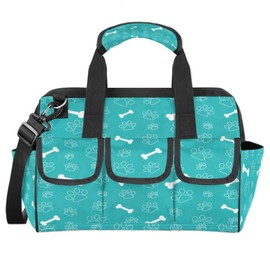 Paw And Bone Wide Mouth Tool Bags for Men and Women Turquoise Paw 14.8-Inch Tool Tote Bag Pouch Heavy Duty Waterproof Tool Organizer Bag with Adjustable Strape