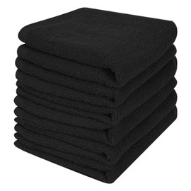 Keith LUN 6 Pack 100% Cotton Wash Cloth, 12x12Inch Highly Absorbent and Soft Feel Fingertip Towels, Machine Washable Washcloths for Bathroom, Gym, Hotel, Spa and Kitchen, Black