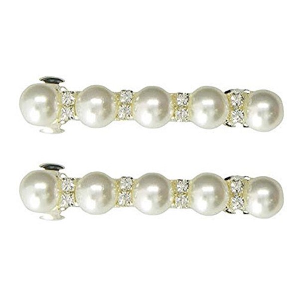 Caravan Traditional Auto Barrettes Decorated With Four (4) Pearls And Crystal Rhinestones Pair