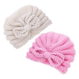FRCOLOR 1set Crochet Turban Hats Knitted Beanie Caps for Winter Warmth Boy Girl Headwear Stylish Bow Design for Outdoor Activities Birthday Celebrations and Holiday Photos 2pcs