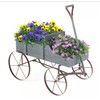Wagon Planter, Decorative Wooden Garden Planter with Wheels, 2 Planting