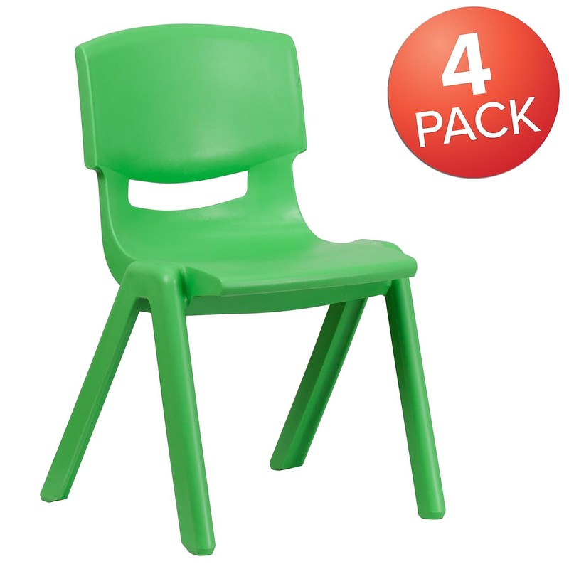 Flash Furniture 4 Pack Green Plastic Stackable School Chair with