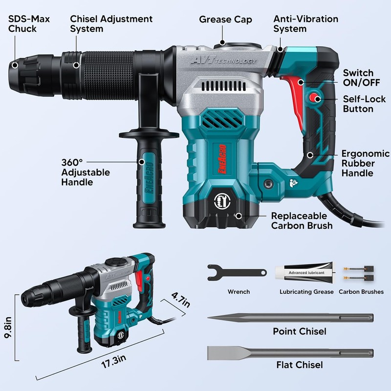 ENEACRO SDS-Max Demolition Jack Hammer for Concrete, Lightweight 11 Amp
