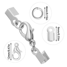 Yolev 450 Piece Jewelry Making Accessories Kit Include 200 Fold Over Cord End Caps Crimp End Tips 200 Jump Ring Connectors and 50 Lobster Claw Clasps for Jewelry Making and Bracelets (Silver)